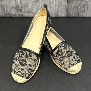 ⭐️Stuart Weitzman Meshuga Black Lace Espadrille Flats